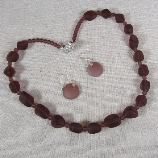 Amethyst Sea Glass Necklace & Earrings  Set