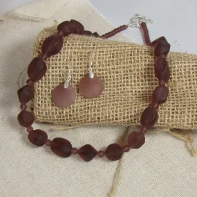 Amethyst Sea Glass Necklace & Earrings  Set
