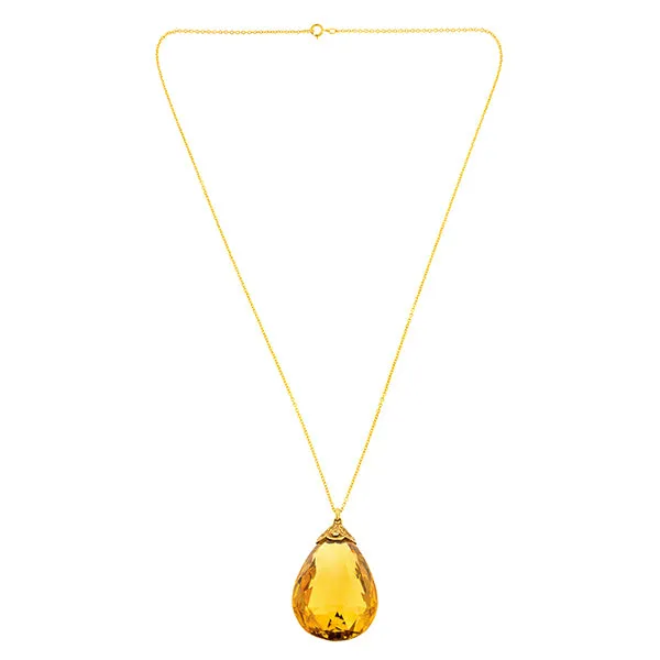 Antique Citrine Briolette Pendant Necklace