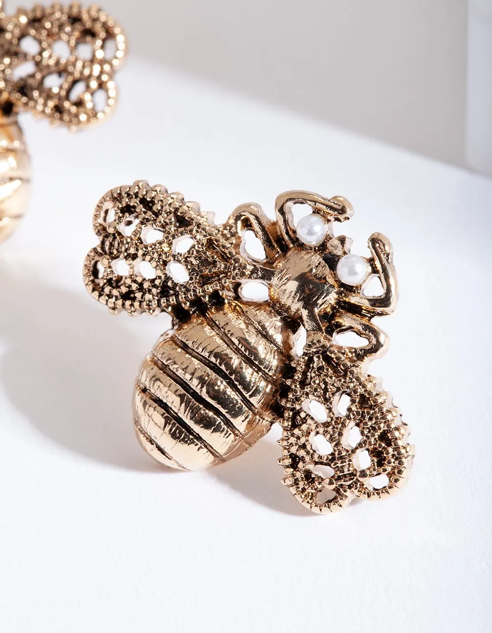 Antique Gold Bumble Bee Stud Earring