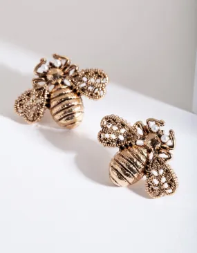 Antique Gold Bumble Bee Stud Earring