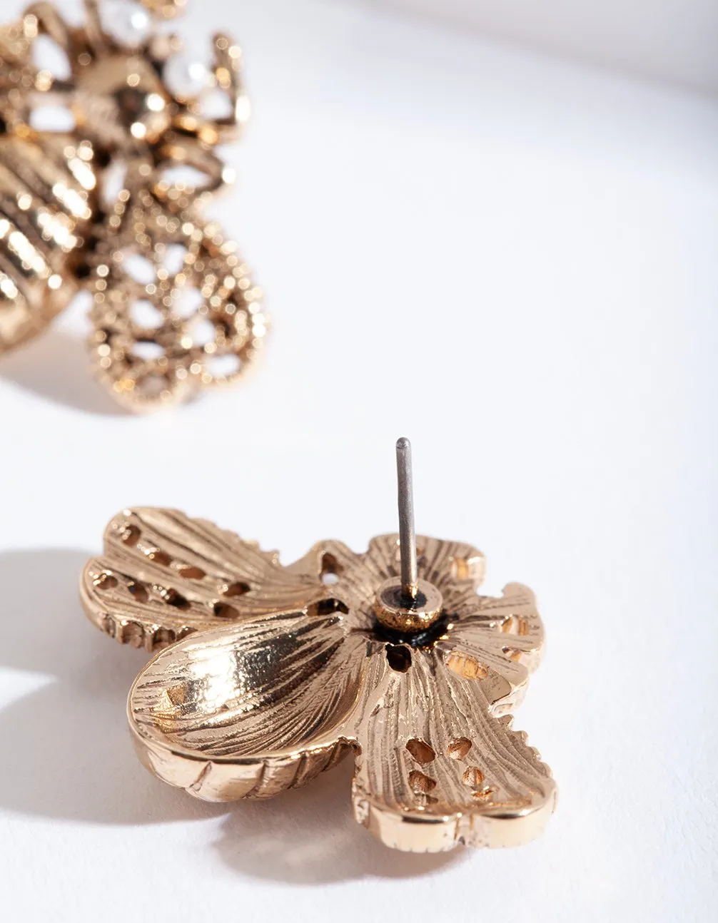 Antique Gold Bumble Bee Stud Earring