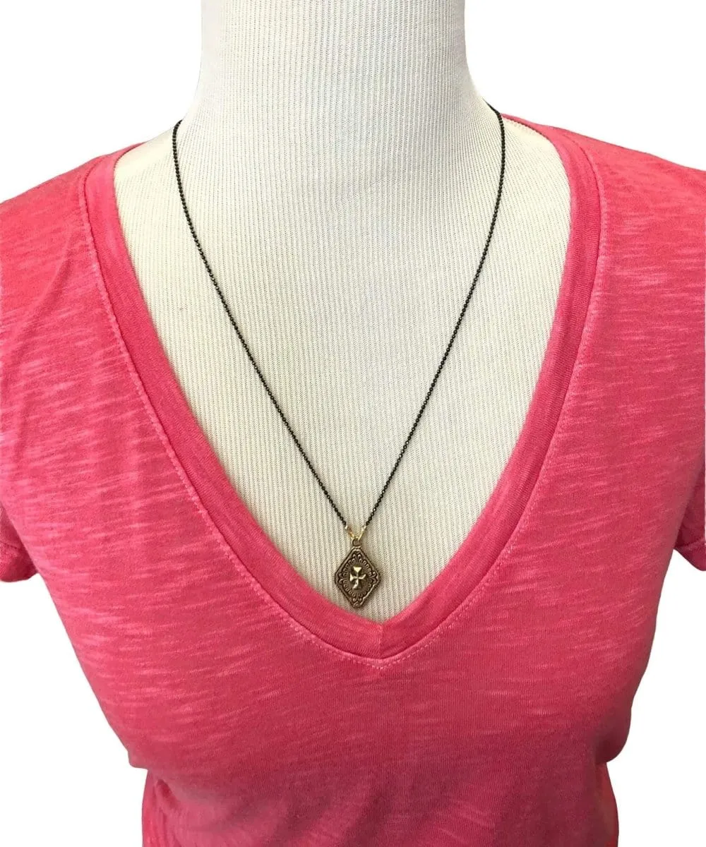 Antique Gold Cross Necklace Black