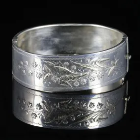 Antique Victorian Bangle Swedish Wheat Floral Engraving Silver Gold
