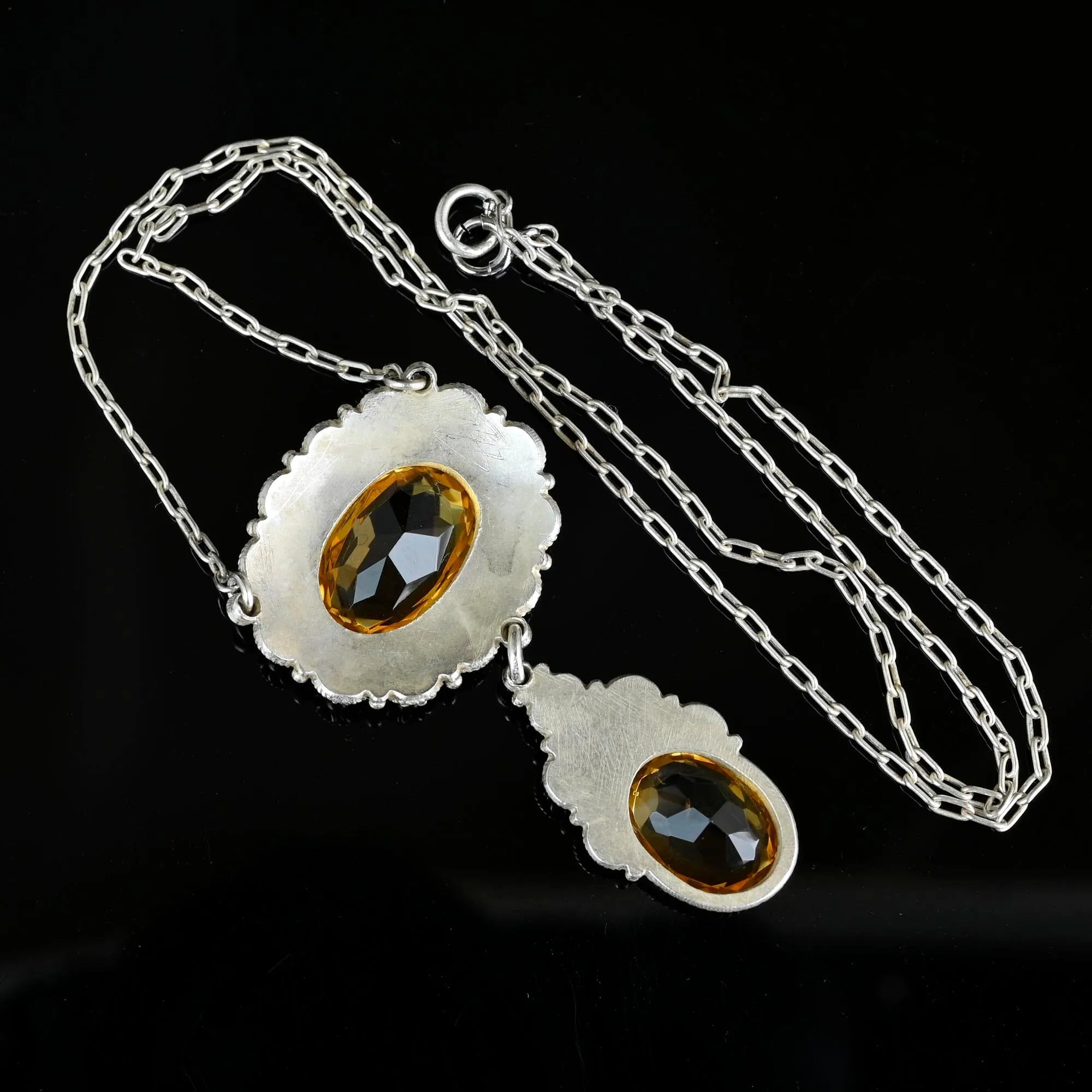 Antique Victorian Silver Canneille Flowers Citrine Necklace