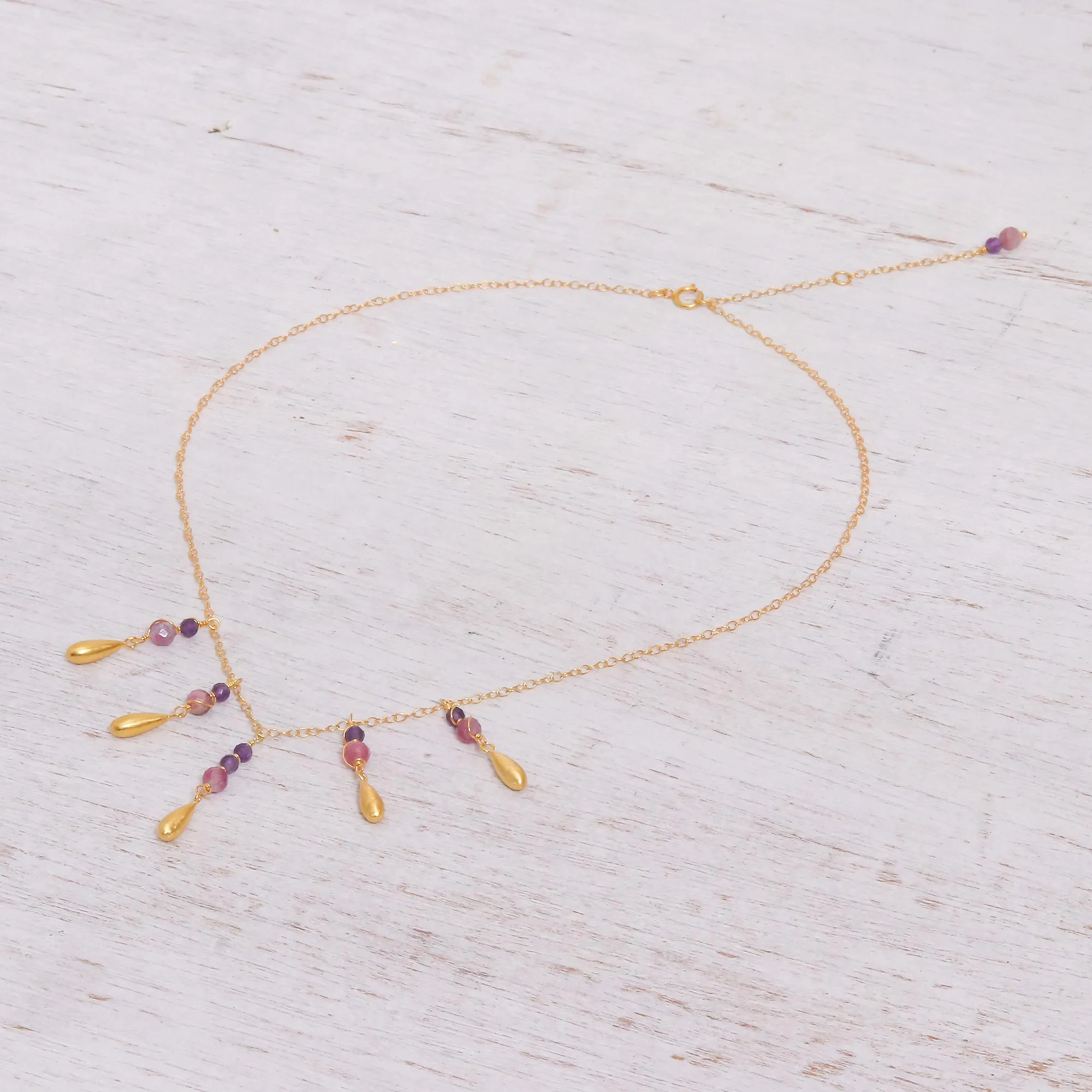 Aria Tourmaline and Amethyst Pendant Waterfall Necklace