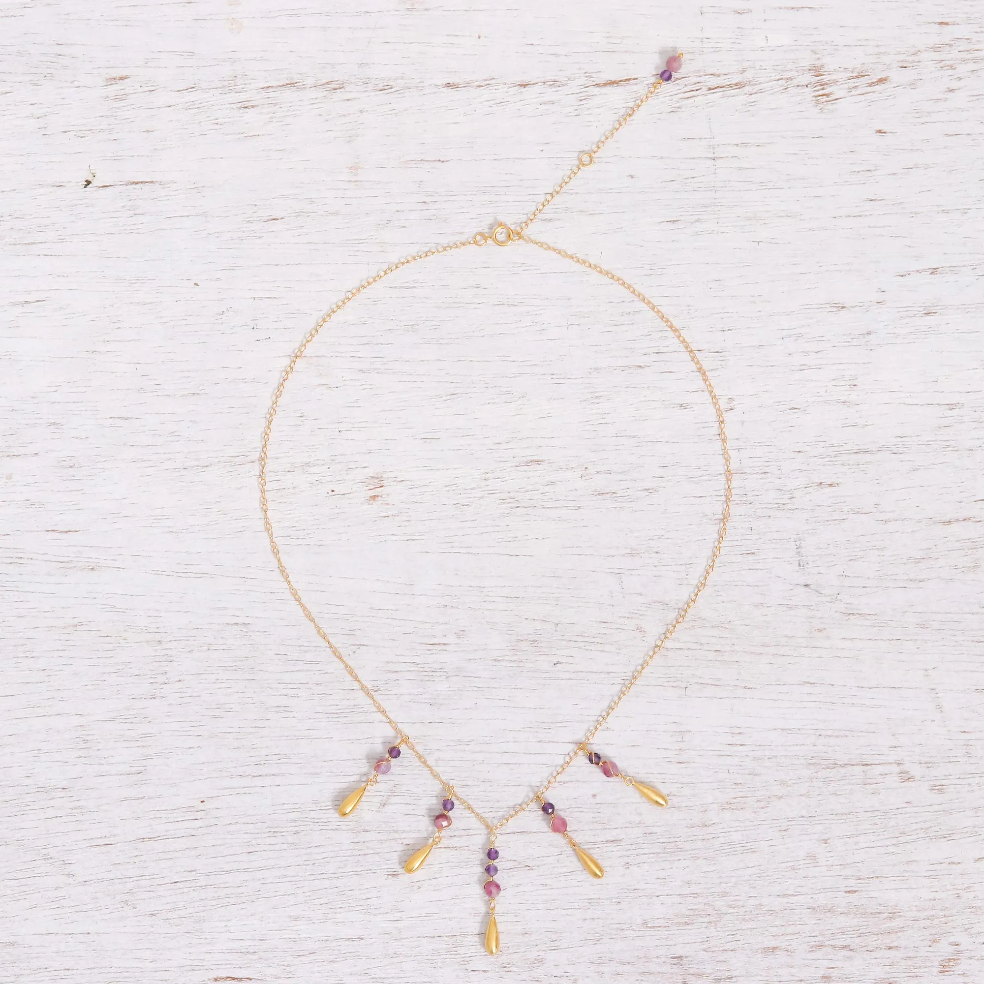 Aria Tourmaline and Amethyst Pendant Waterfall Necklace