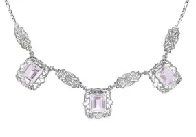 Art Deco Filigree Rose de France 3 Drop Necklace in Sterling Silver