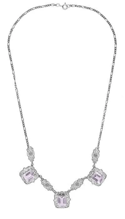 Art Deco Filigree Rose de France 3 Drop Necklace in Sterling Silver