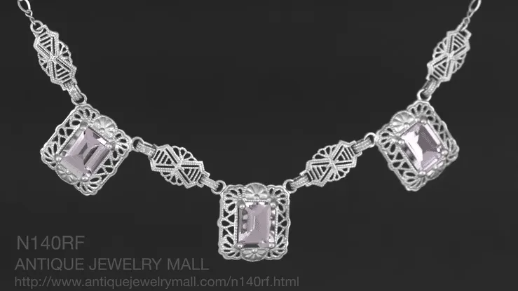 Art Deco Filigree Rose de France 3 Drop Necklace in Sterling Silver