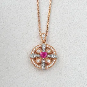 Art-Deco Heart Shaped Ruby Rose Gold Necklace