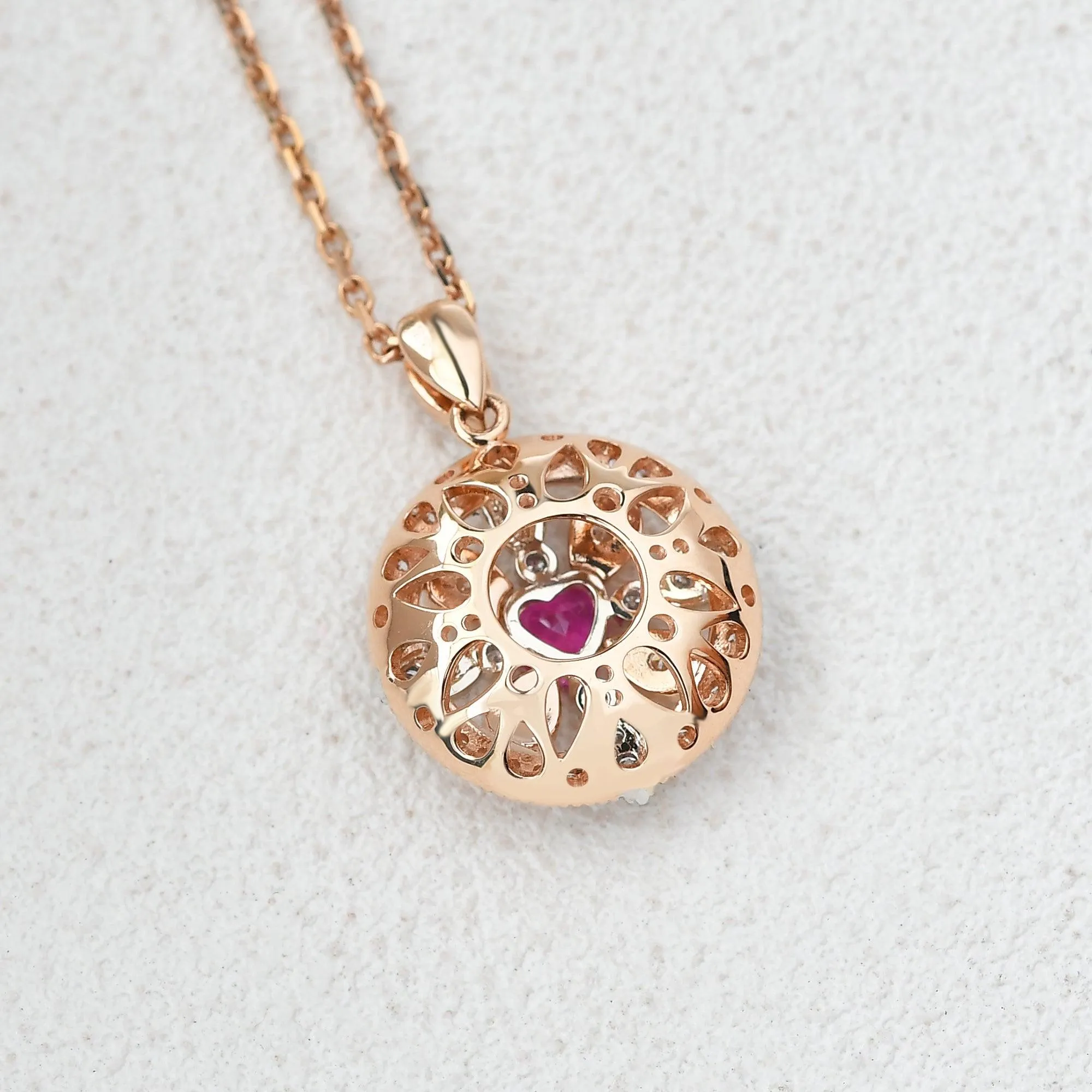 Art-Deco Heart Shaped Ruby Rose Gold Necklace