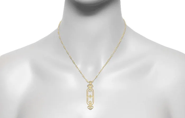 Art Nouveau Filigree Fleur De Lys Cartouche Ruby Pendant Necklace in Yellow Gold Vermeil Over Sterling Silver