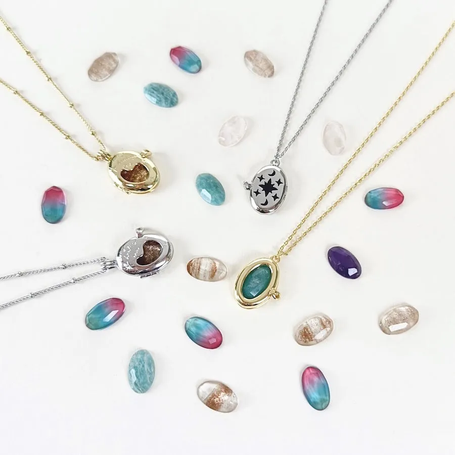 Aura Citrine Quartz Gold Locket Necklace