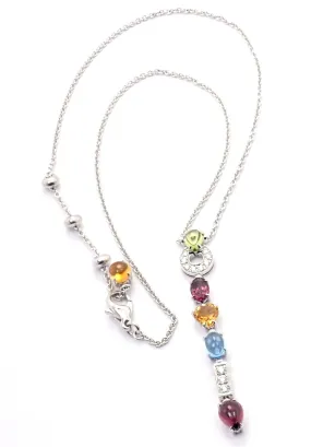 Authentic! Bvlgari Bulgari Allegra 18k White Gold Diamond Color Stones Necklace