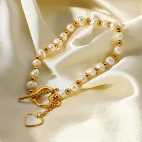 B10.18K Gold Pearl Heart OT Buckle Bracelet