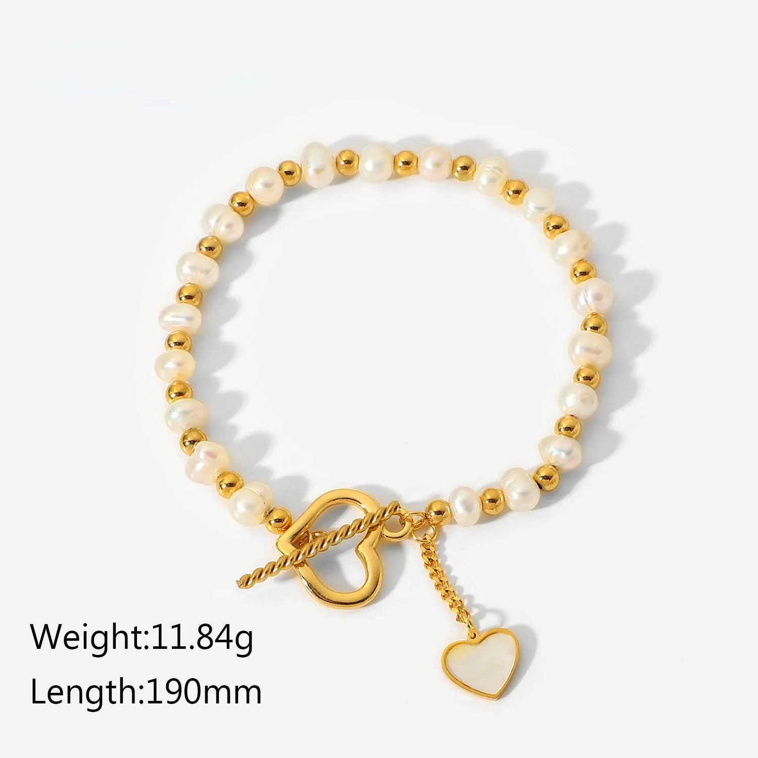 B10.18K Gold Pearl Heart OT Buckle Bracelet