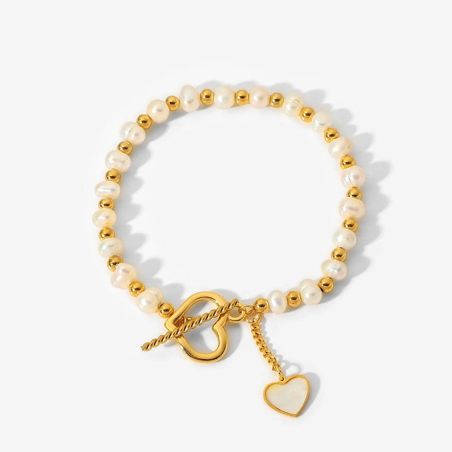 B10.18K Gold Pearl Heart OT Buckle Bracelet