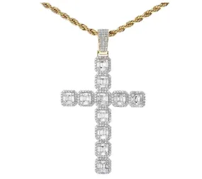 Baguette Square Cross Diamond Pendant Men Cross Necklace Silver Jewelry Iced Out Baguette Gold