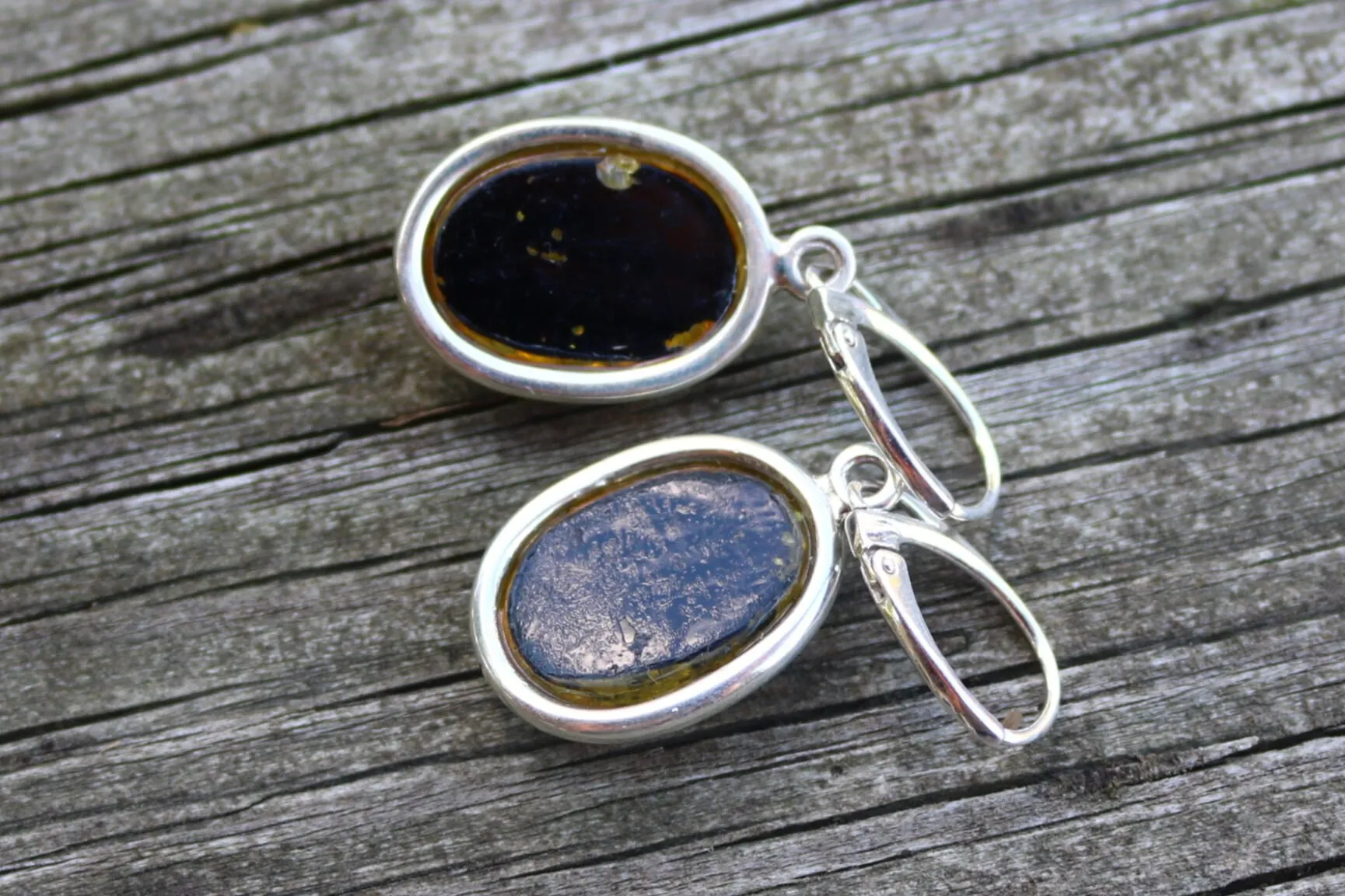 Baltic Amber Green Earrings Drop Sparkling 925 Silver 1.65" 8.1 gram