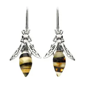 Baltic Amber Medium Bee Sterling Silver Drop Earrings