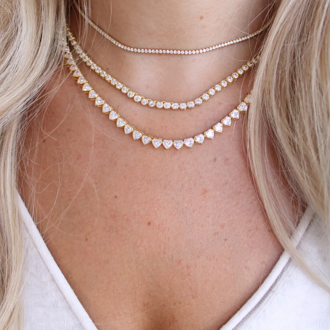 Bezel Heart Tennis Necklace