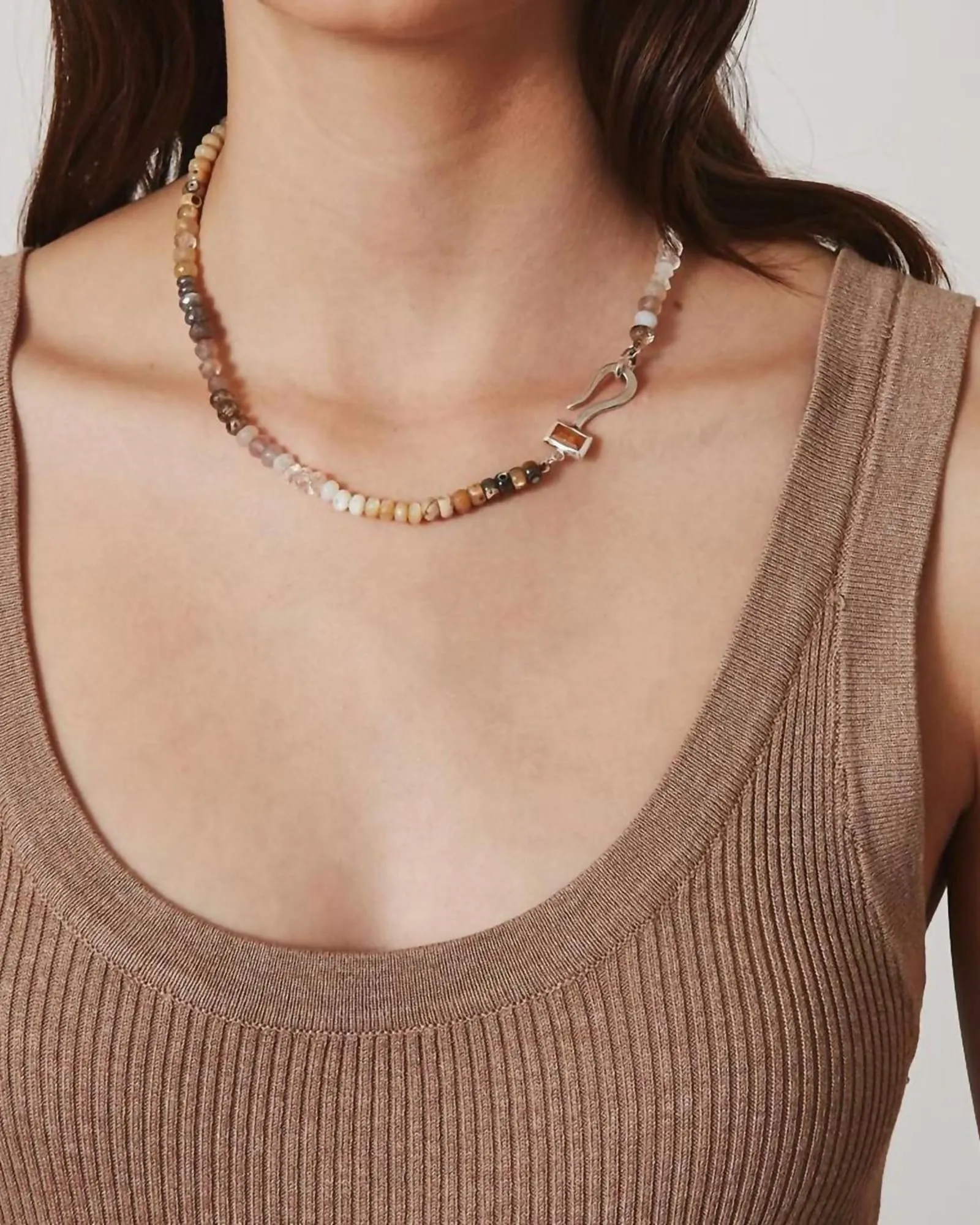 Bezel Wrapped Citrine Hook Necklace in Moonstone | Moonstone