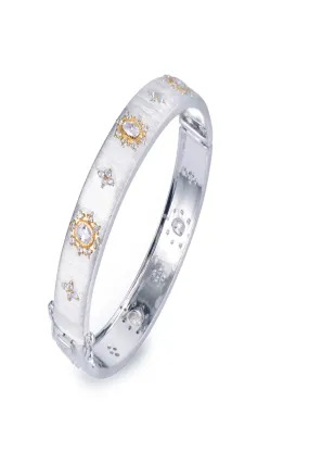 Bijoux Num Flower-pattern Two-Tone Narrow Bangle Bracelet