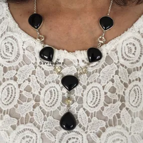 Black Onyx & Citrine Statement Sterling Silver Necklace