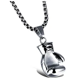 Boxing Gloves Chain Silver Color Metal Alloy Boxing Gloves Gold Necklace Boxing Jewelry Black Gloves 24in.
