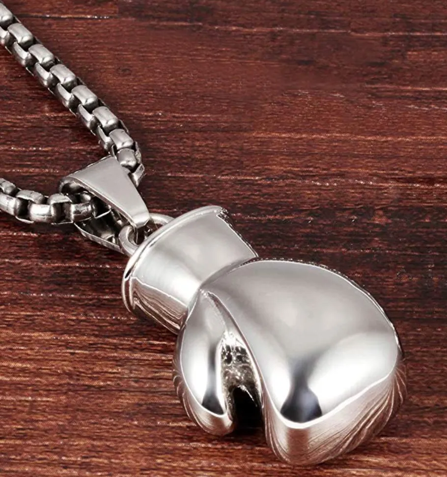 Boxing Gloves Chain Silver Color Metal Alloy Boxing Gloves Gold Necklace Boxing Jewelry Black Gloves 24in.