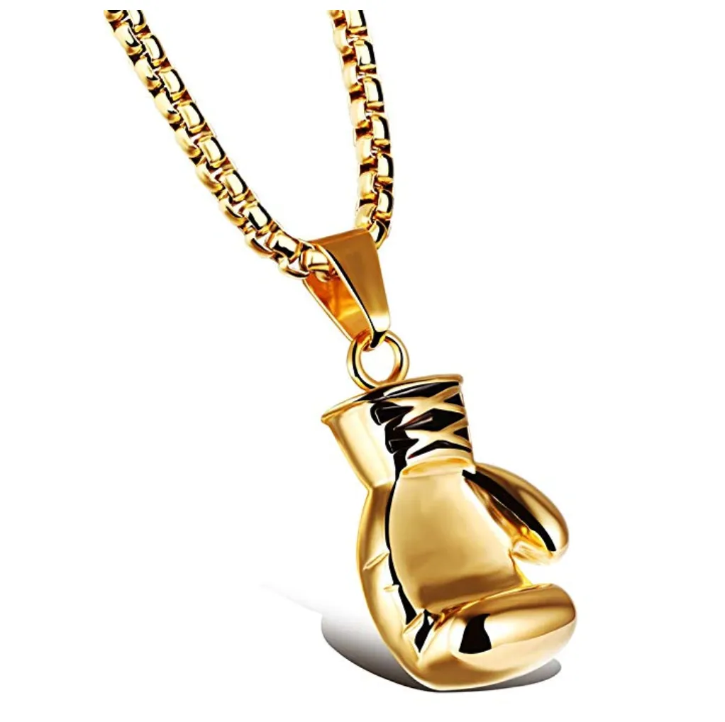 Boxing Gloves Chain Silver Color Metal Alloy Boxing Gloves Gold Necklace Boxing Jewelry Black Gloves 24in.