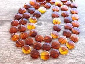 Brown Amber Lucite Acrylic Beaded Multi Strand Chunky Statement Necklace - Charlotte