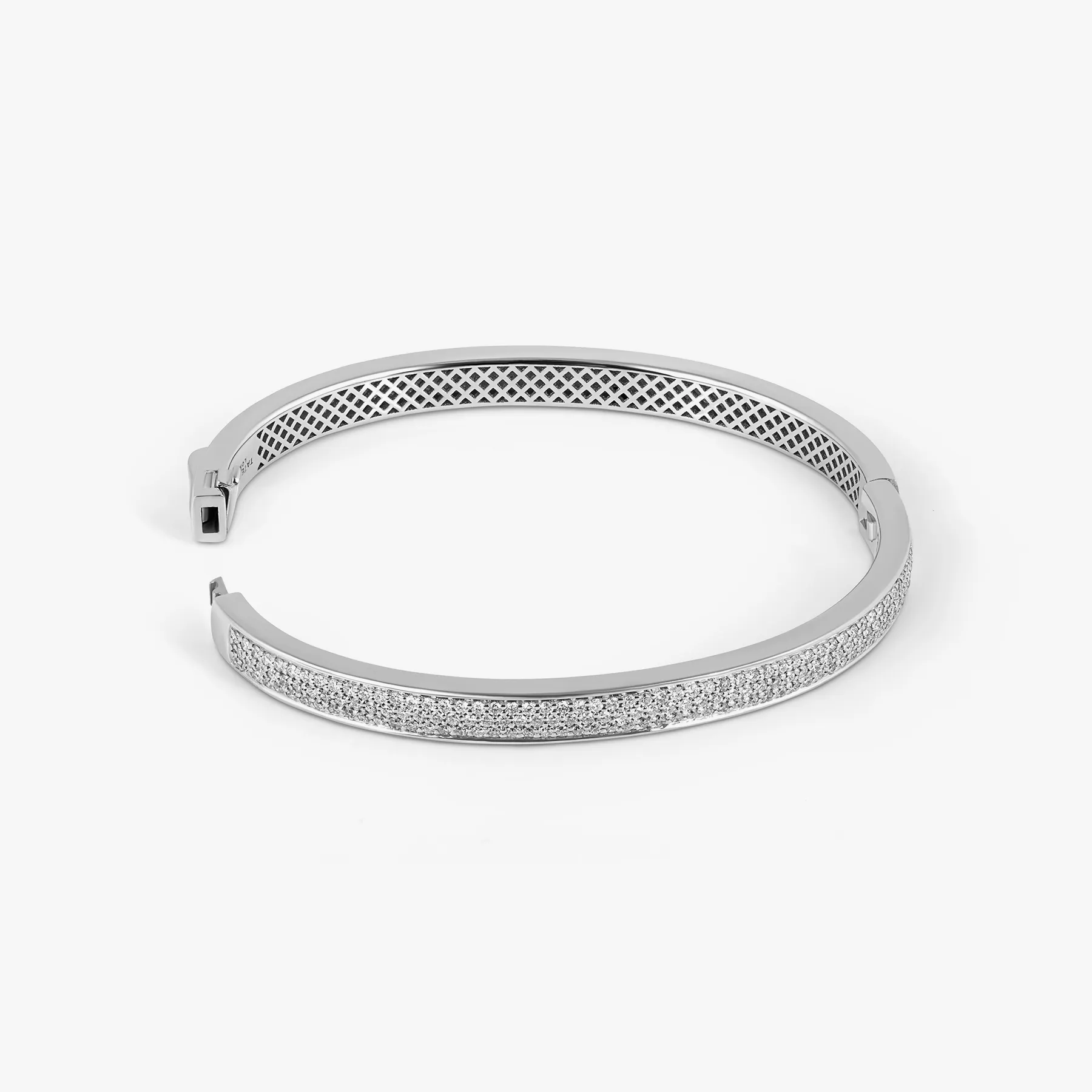 Buckingham Hinge Cuff Bangle in Rhodium Plated Silver with White Diamonds