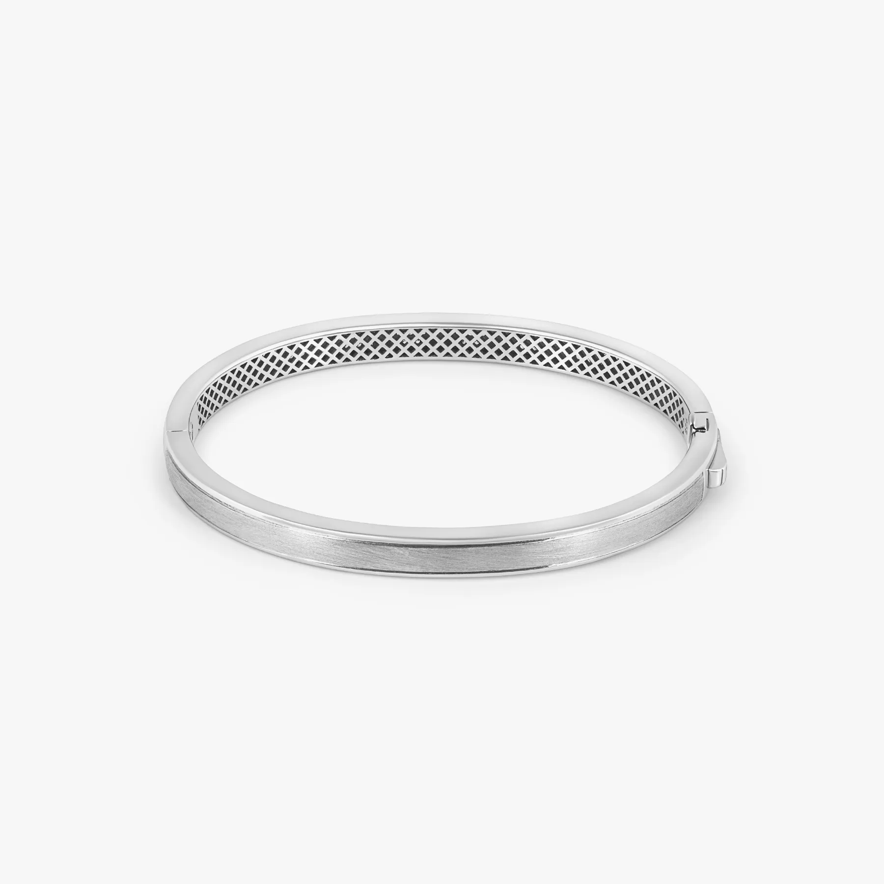 Buckingham Hinge Cuff Bangle in Rhodium Plated Silver with White Diamonds