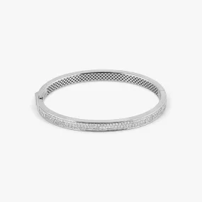 Buckingham Hinge Cuff Bangle in Rhodium Plated Silver with White Diamonds