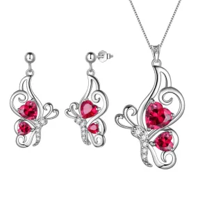 Butterfly Birthstone July Ruby Jewelry Set 3PCS Women Girls Birthday Gift