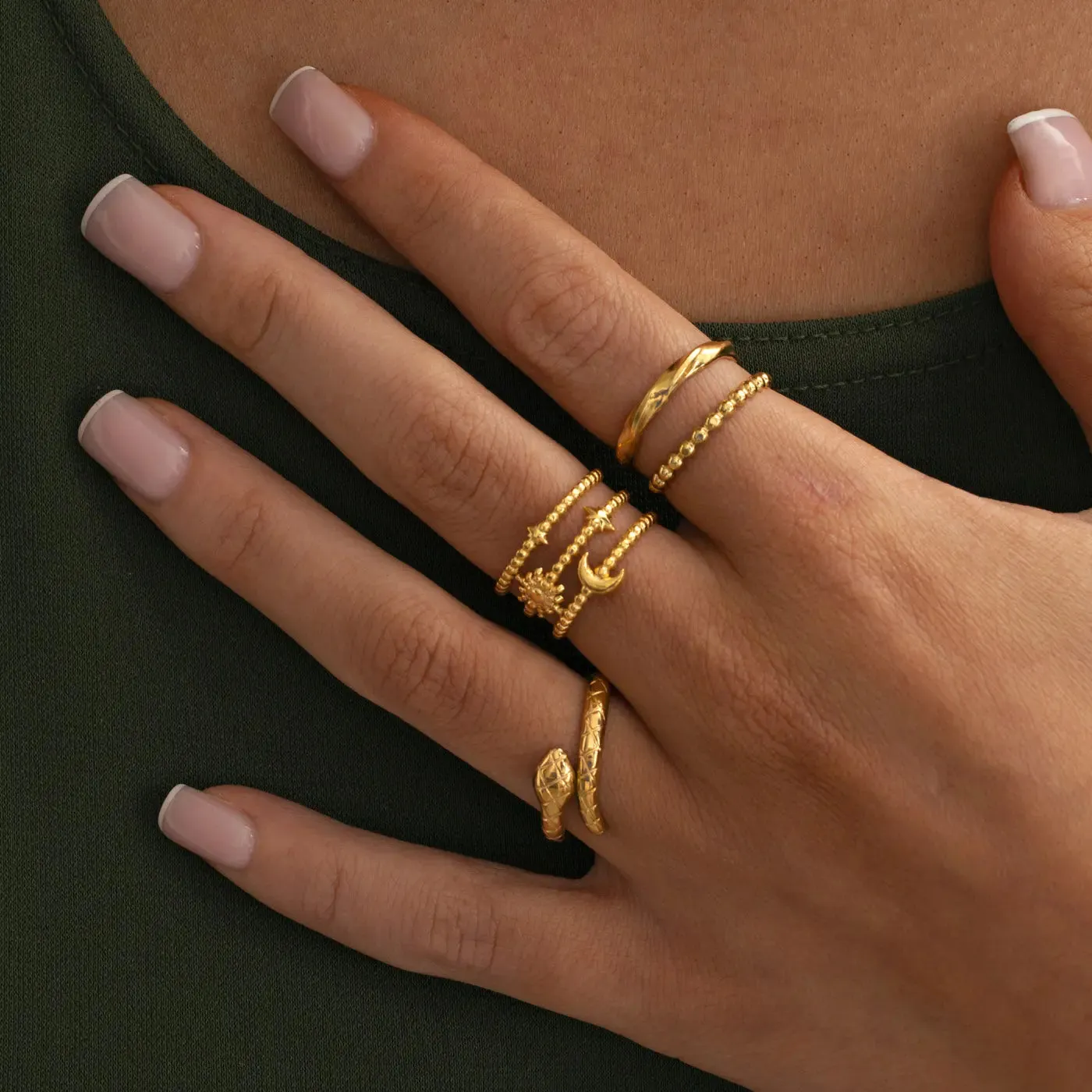 Camille - Moon and Star Ring Stainless Steel