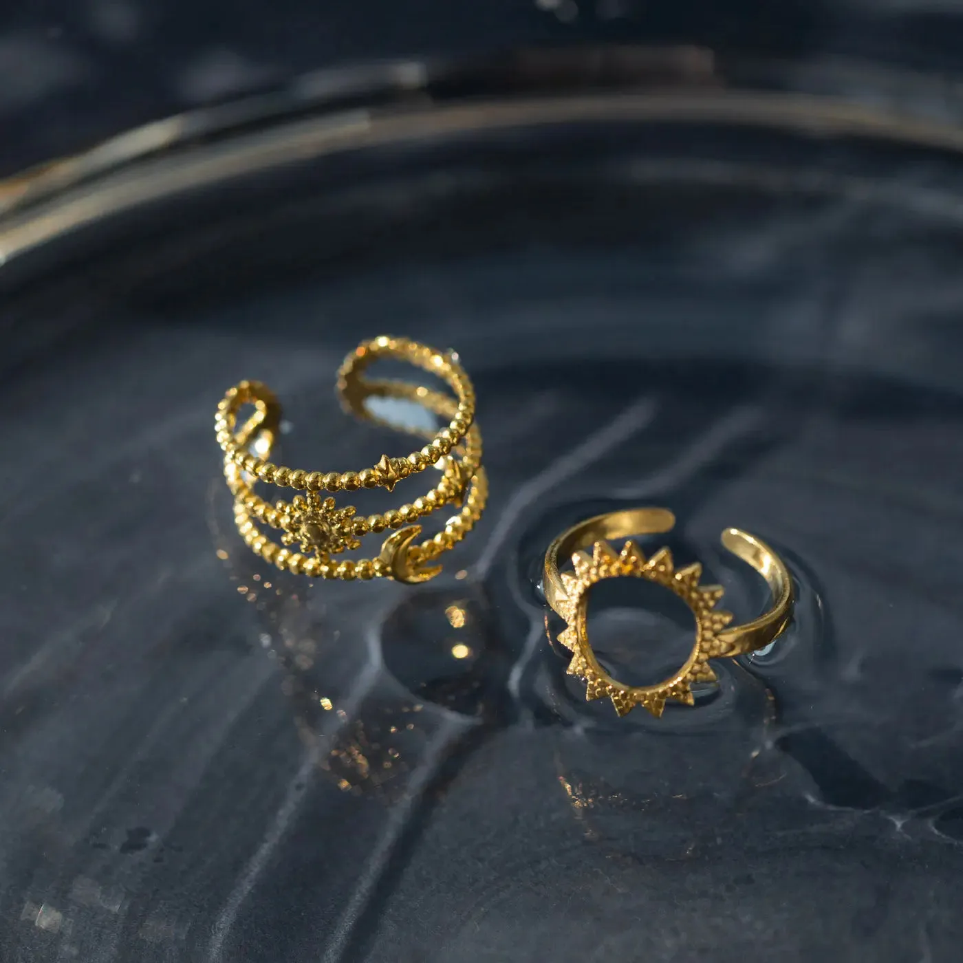 Camille - Moon and Star Ring Stainless Steel