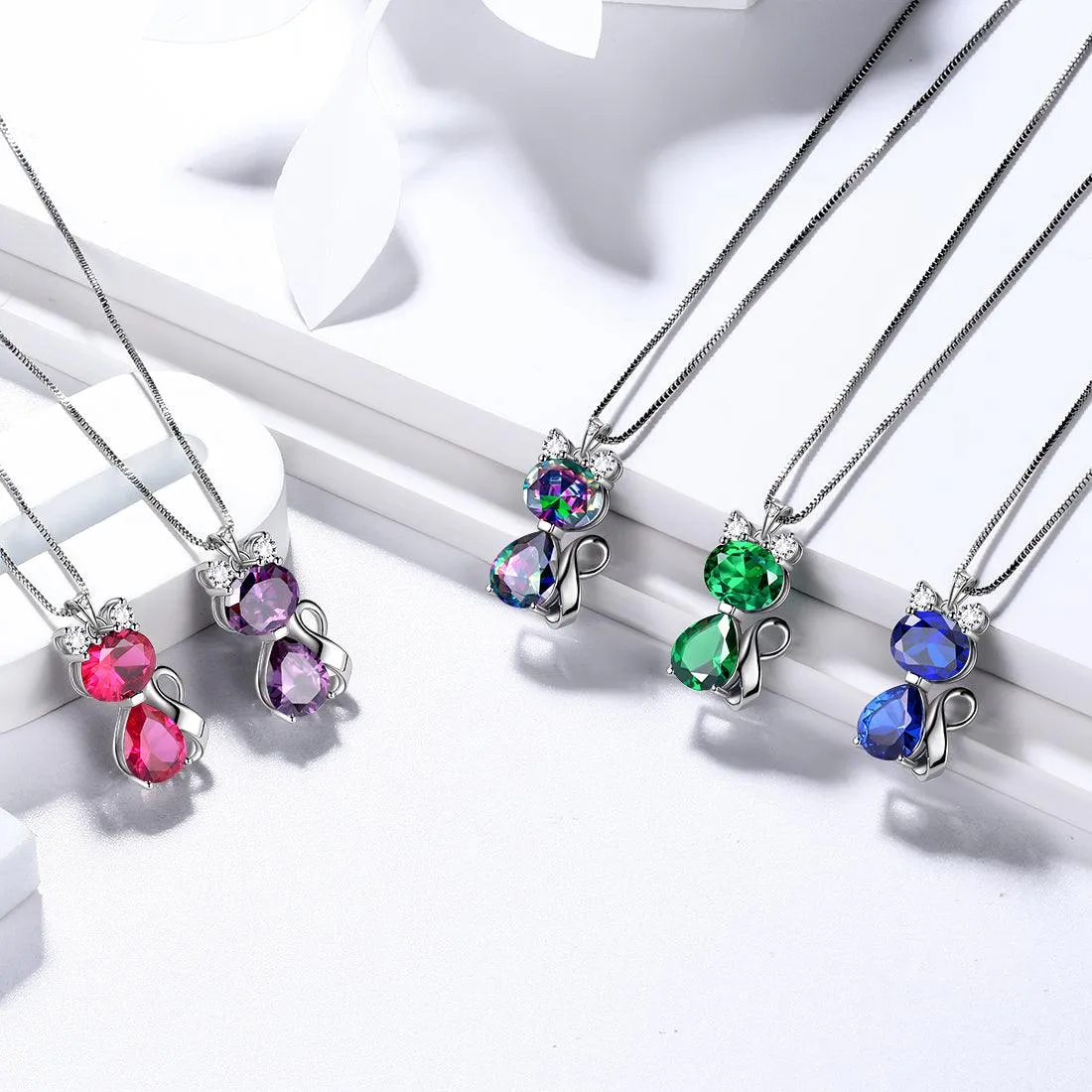 Cat Birthstone February Amethyst Necklace Women Girls Jewelry Birthday Gift Sterling Silver