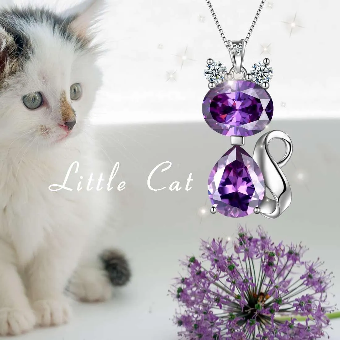Cat Birthstone February Amethyst Necklace Women Girls Jewelry Birthday Gift Sterling Silver