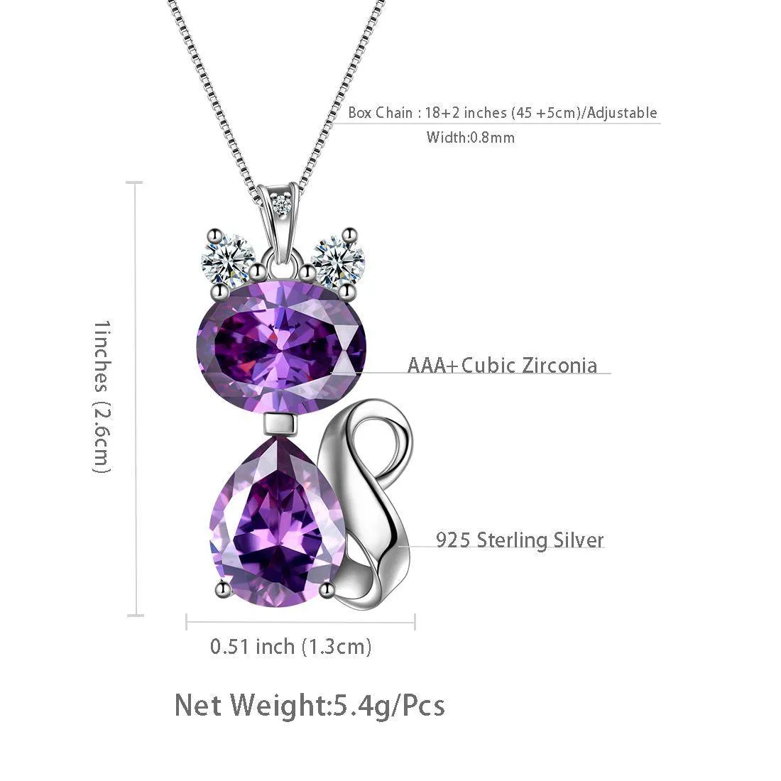 Cat Birthstone February Amethyst Necklace Women Girls Jewelry Birthday Gift Sterling Silver
