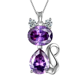 Cat Birthstone February Amethyst Necklace Women Girls Jewelry Birthday Gift Sterling Silver