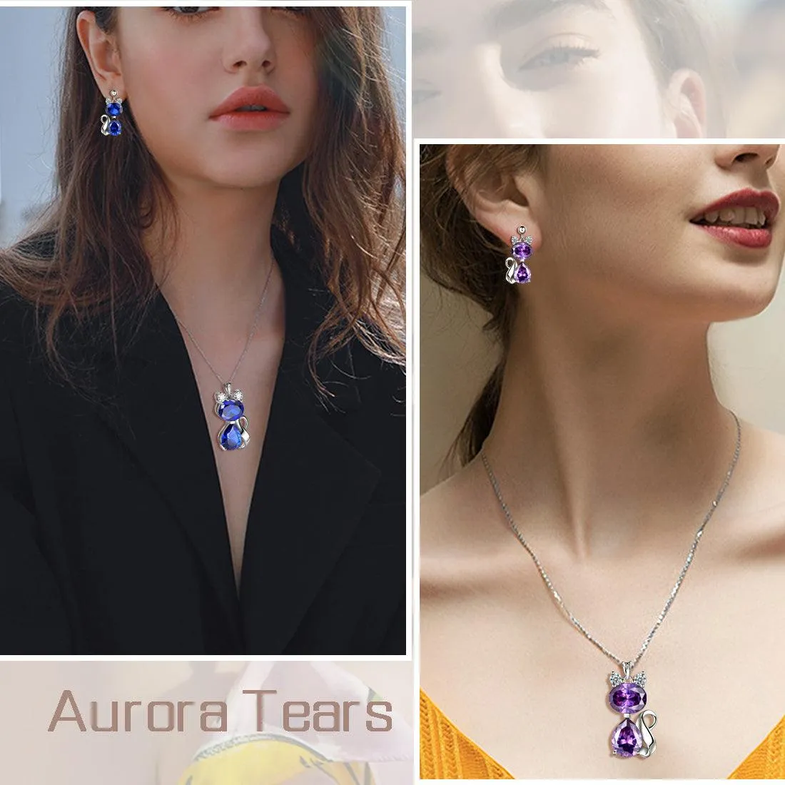 Cat Birthstone February Amethyst Necklace Women Girls Jewelry Birthday Gift Sterling Silver