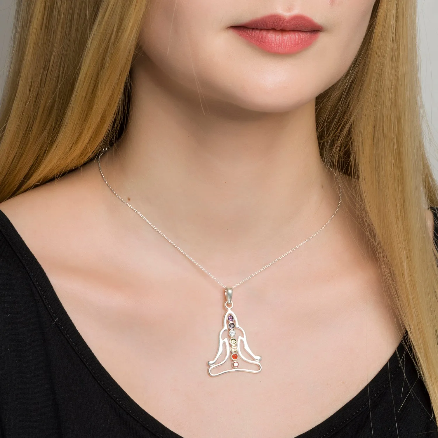 Chakra Sitting Pose Pendant,Sterling Silver