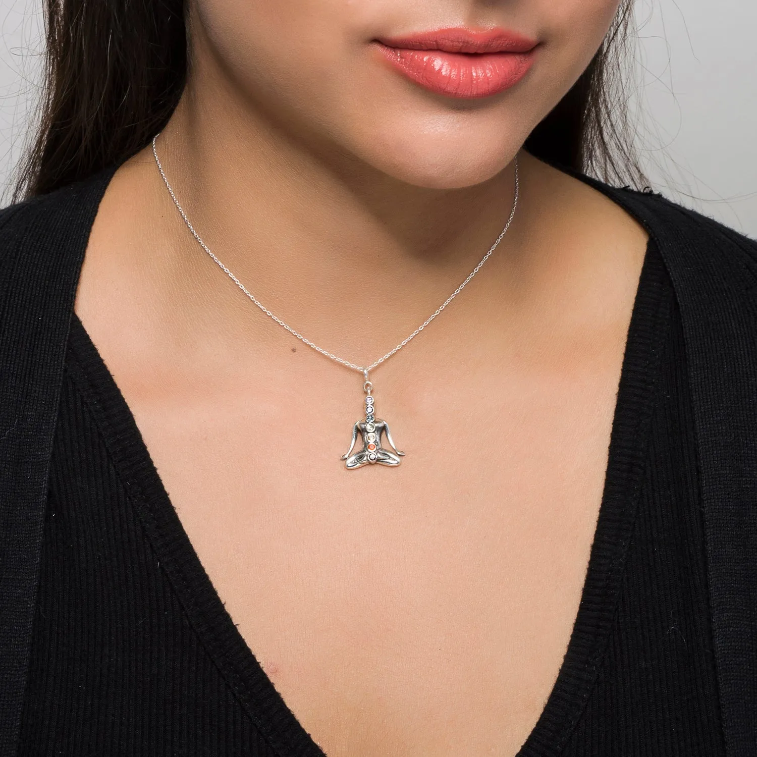 Chakra Sitting Pose Pendant,Sterling Silver