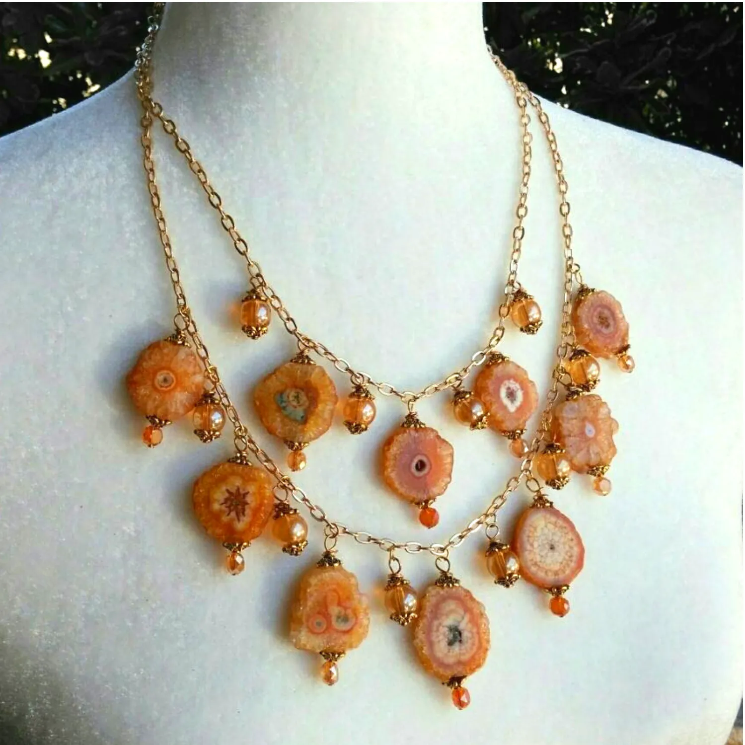 Citrine & Solar Quartz Multi Strand Statement Necklace, Unique Gemstone Gift for Her