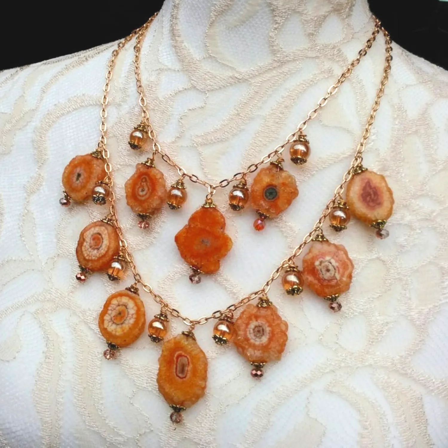 Citrine & Solar Quartz Multi Strand Statement Necklace, Unique Gemstone Gift for Her