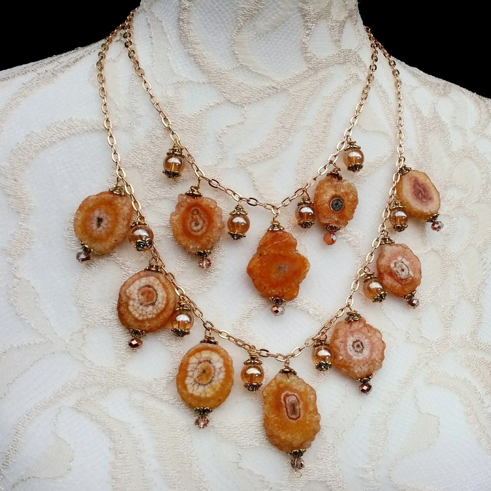 Citrine & Solar Quartz Multi Strand Statement Necklace, Unique Gemstone Gift for Her