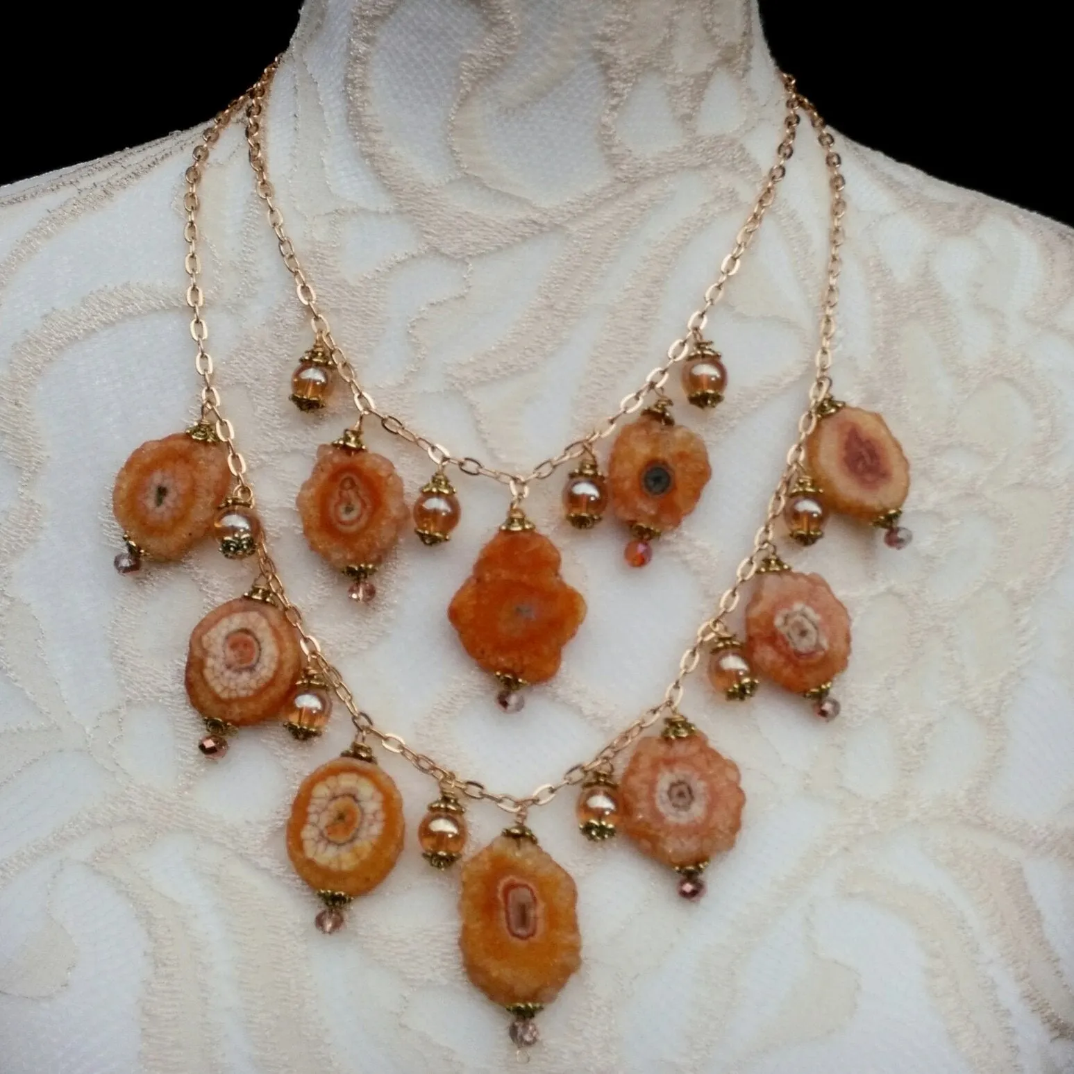 Citrine & Solar Quartz Multi Strand Statement Necklace, Unique Gemstone Gift for Her